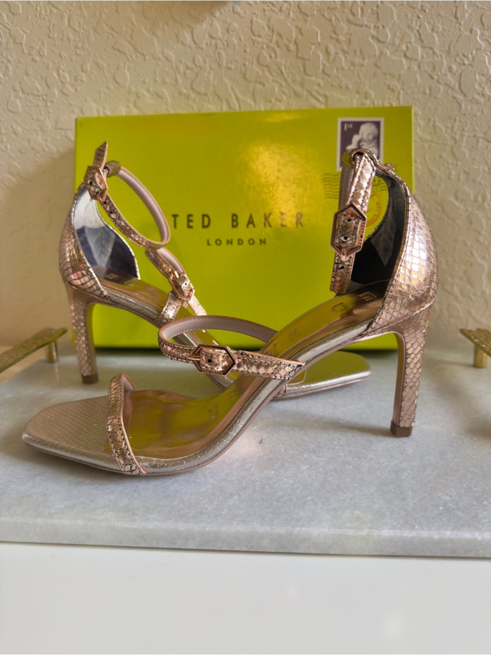 Ted Baker US Size 7.5 Rose Gold Strappy High Heel